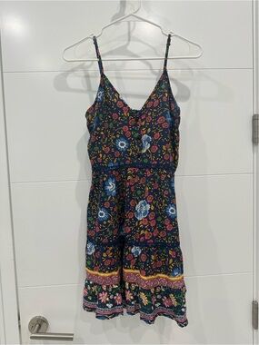 Parisian Works Navy Floral Mini Dress with Pink & Blue Accents